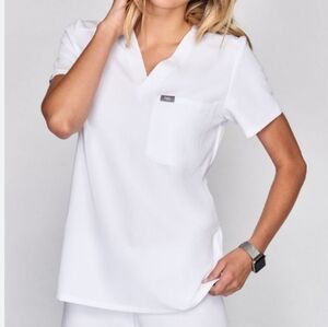 FIGS Technical Collection (Size S) White "Catarina" 1-Pocket V-Neck SS Scrub Top